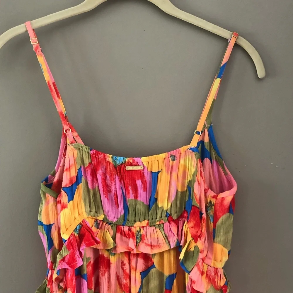 Billabong Rebel Heart Multicolor Floral Print Ruffle Dress. Medium - Picture 7 of 10